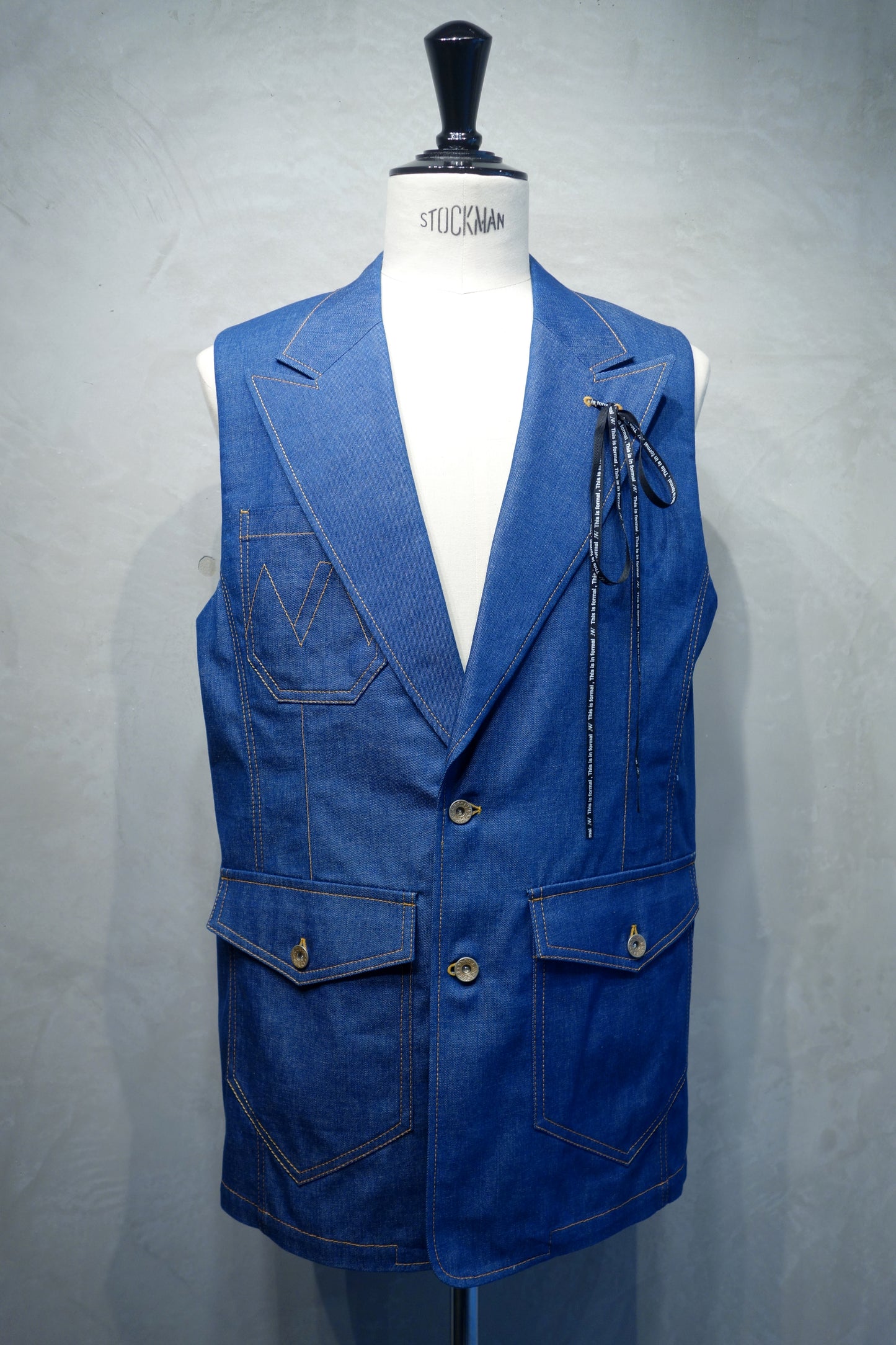 2B peaked lapel denim vest